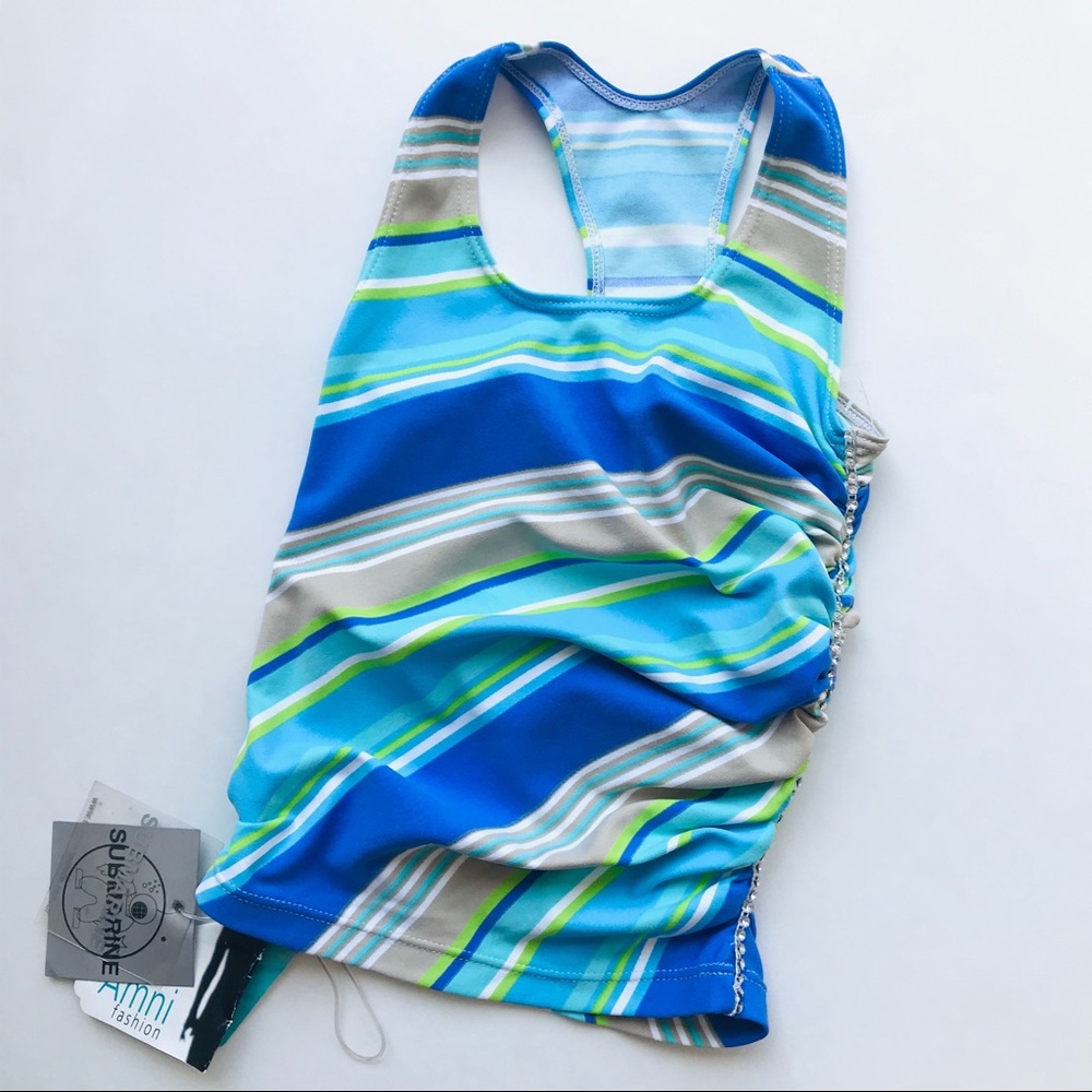 Submarine Retro Ruched Rhinestones Racer Back Top